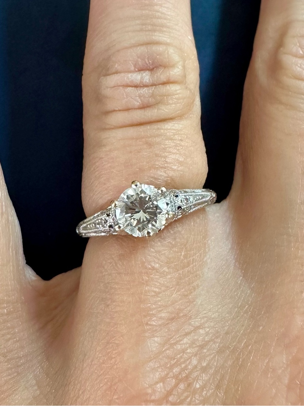 Custom Platinum Vintage Style 3/4 C Round-Cut Diamond Engagement Ring